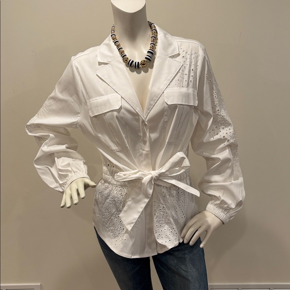 White House Black Market Tie-Waist Embroidered Poplin Shirt Size L - Picture 7 of 13